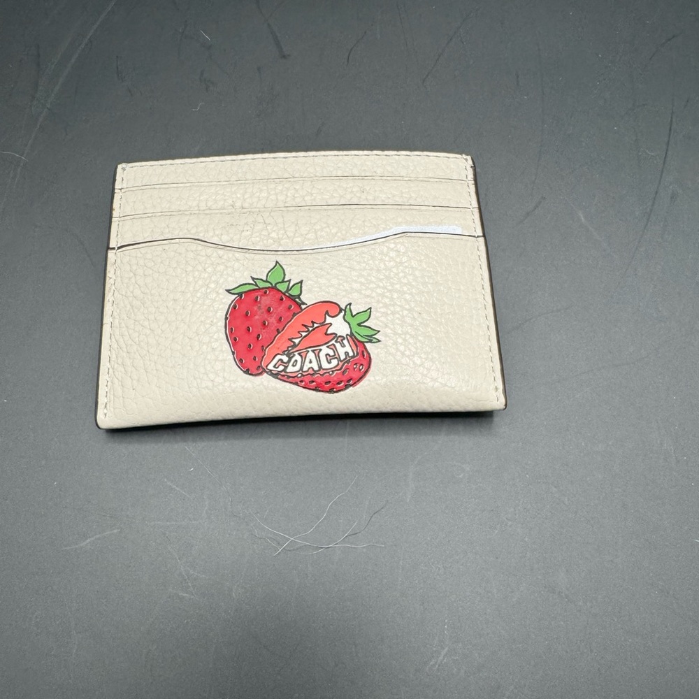 Coach Slim Credit Card Holder with Strawberry Design